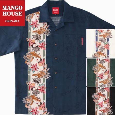 かりゆしウェア 251175　シーサーエイサーボーダー　メンズ