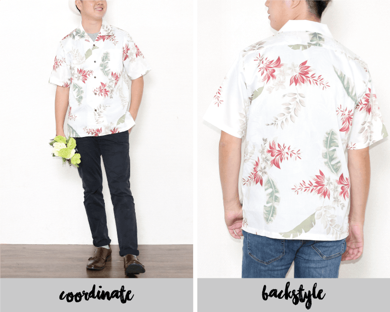 特別な気分を味わえるメンズアロハシャツ　アイボリー　後