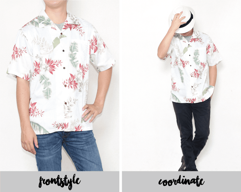 特別な気分を味わえるメンズアロハシャツ　アイボリー　前