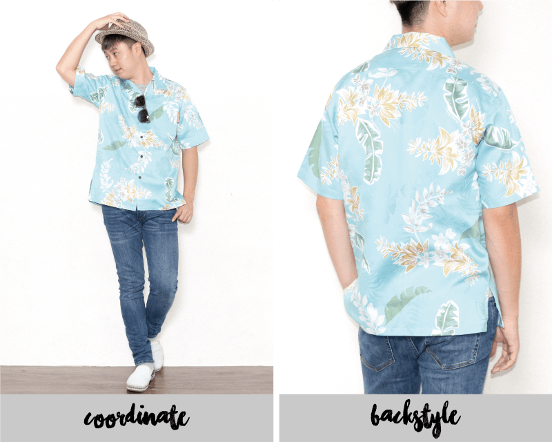 特別な気分を味わえるメンズアロハシャツ　ターコイズ　後