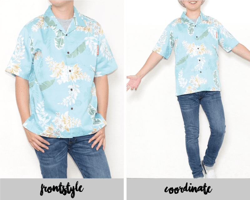 特別な気分を味わえるメンズアロハシャツ　ターコイズ　前