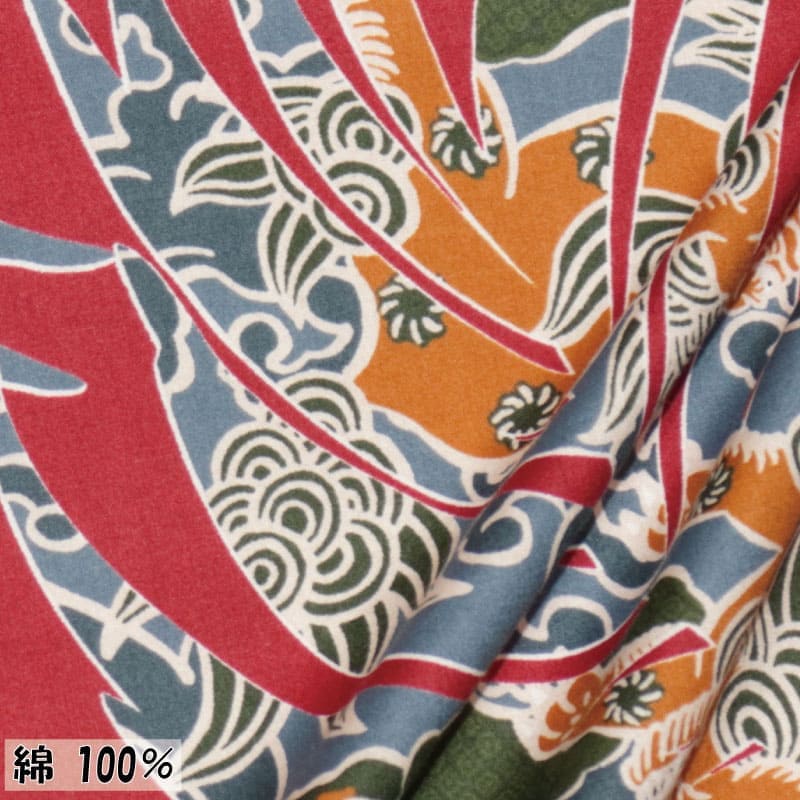ヤシの葉の中に今にも動きそうなシーサーを和風に描いたアロハシャツ 素材
