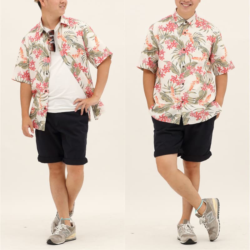 かりゆしウェア　沖縄アロハシャツ　メンズ　アイボリー