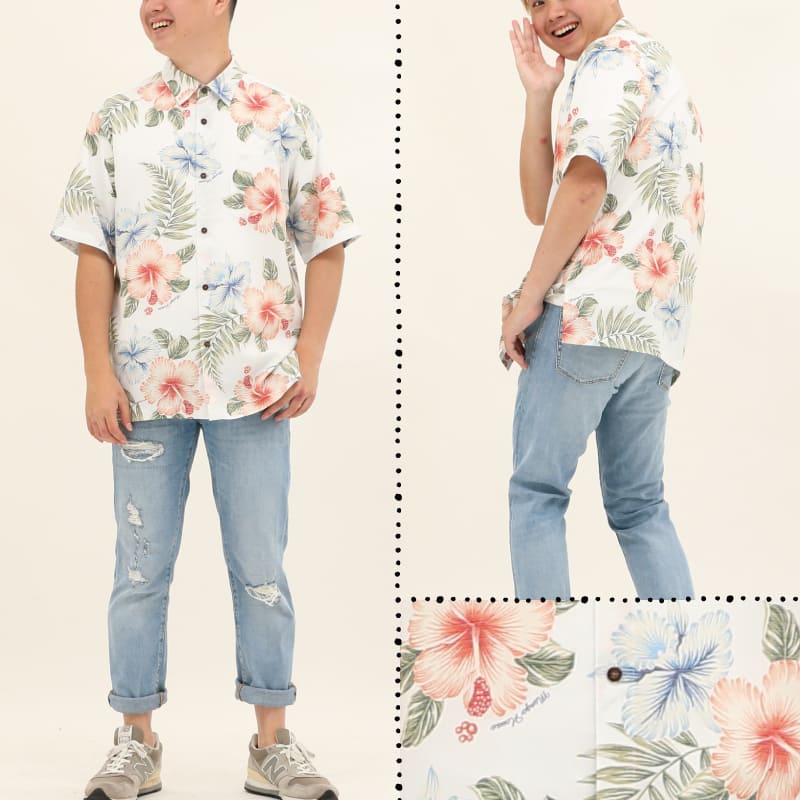 沖縄アロハシャツ　メンズ　かりゆしウェア アイボリー