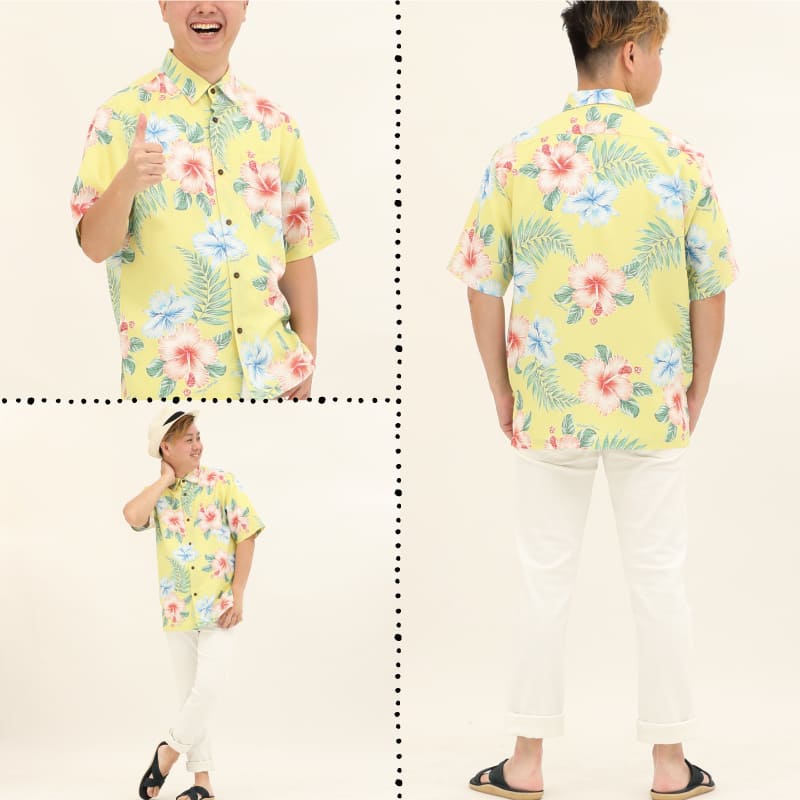 沖縄アロハシャツ　メンズ　かりゆしウェア イエロー