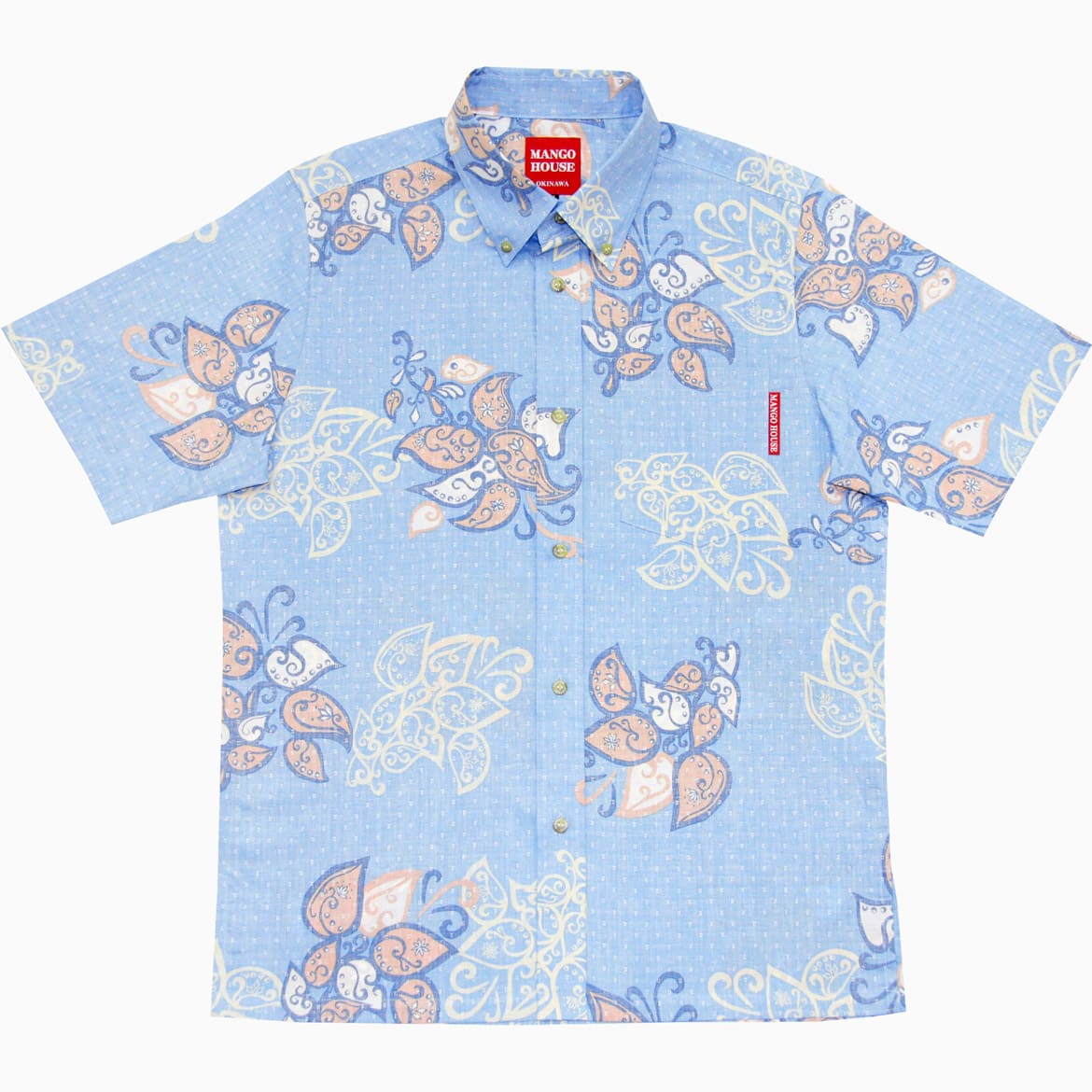 沖縄アロハシャツ　メンズ　かりゆしウェア　ライトブルー