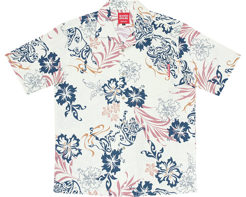 沖縄アロハシャツ　メンズ　かりゆしウェア　オフネイビー