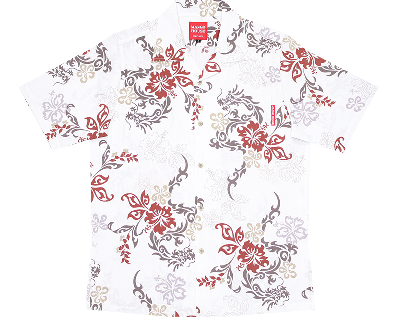 沖縄アロハシャツ　メンズ　かりゆしウェア　オフブラウン