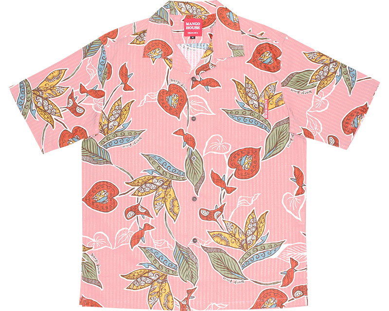 アロハシャツ　メンズ　かりゆしウェア　ピンク