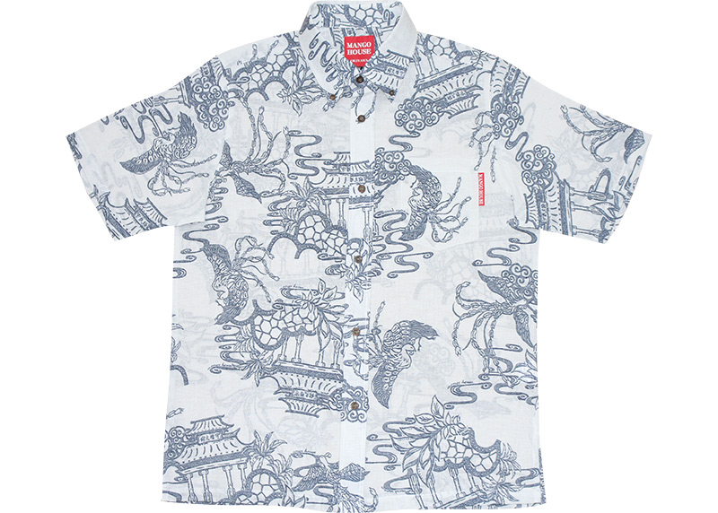 アロハシャツ　メンズスリム　かりゆしウェア　オフブルー