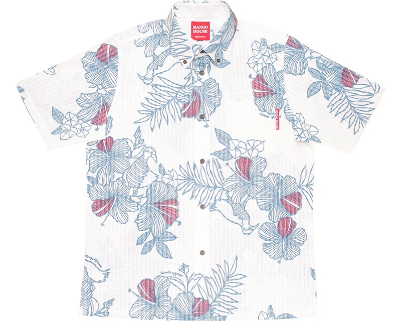 アロハシャツ　メンズスリム　かりゆしウェア　アイボリー