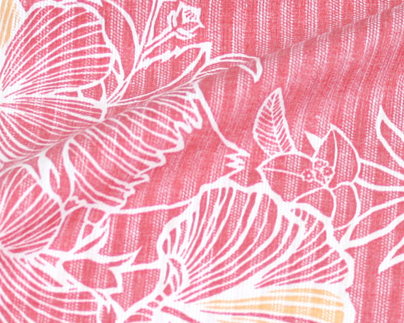 ヤンバルクイナ柄のメンズかりゆしウェア　レッドの生地