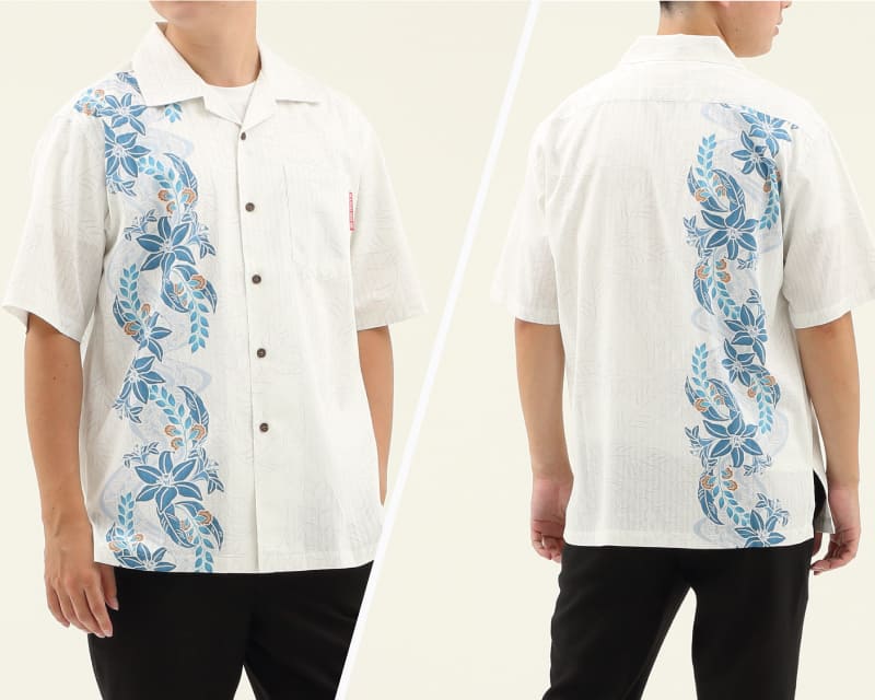 紅型テイストの爽やかなメンズ開襟かりゆしウェア　シンプル