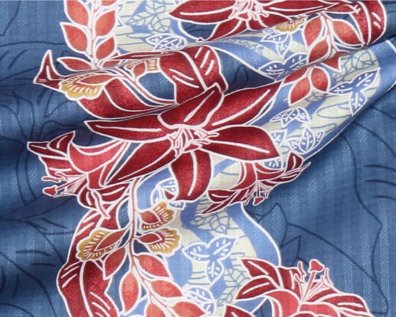 紅型テイストの爽やかなメンズ開襟かりゆしウェア　綿100%