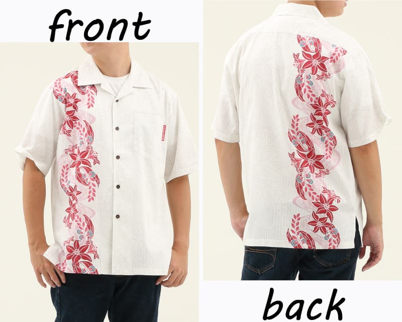 紅型テイストの爽やかなメンズ開襟かりゆしウェア　オフレッド　ディテール