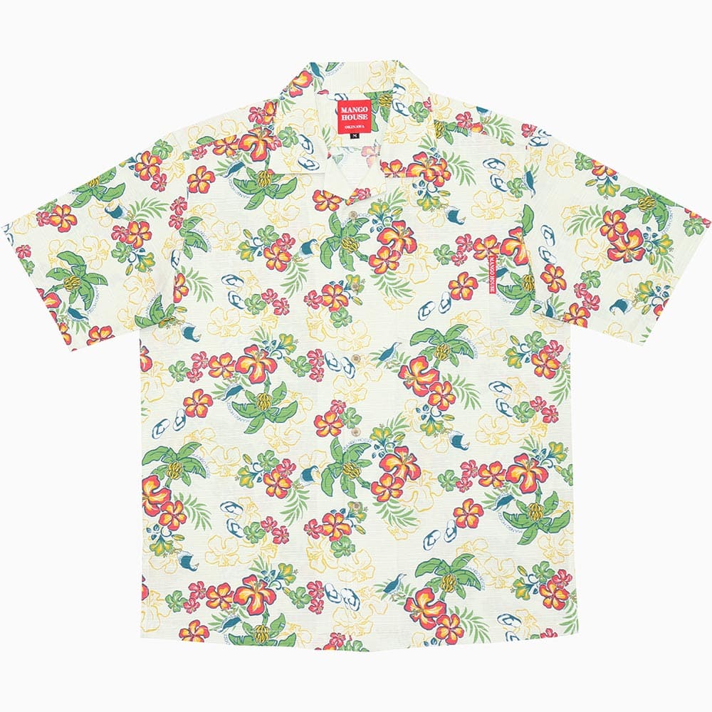 沖縄アロハシャツ　メンズ　かりゆしウェア　オフグリーン