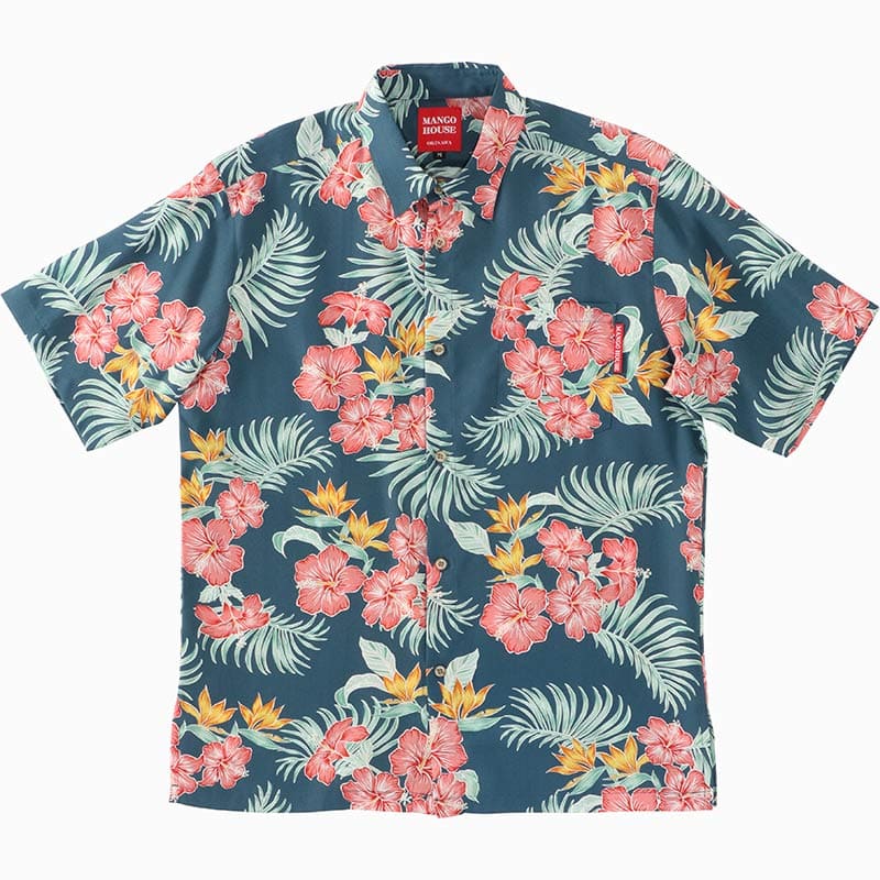 沖縄アロハシャツ　メンズ　かりゆしウェア　ピンク