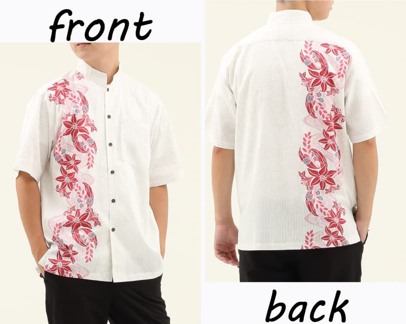 紅型テイストの爽やかなメンズかりゆしウェア　オフレッド　ディテール