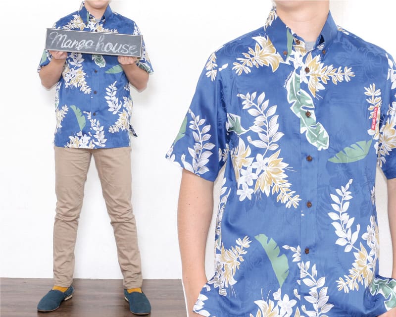 特別な気分を味わえるメンズスリム沖縄アロハシャツ　ジャガード織り