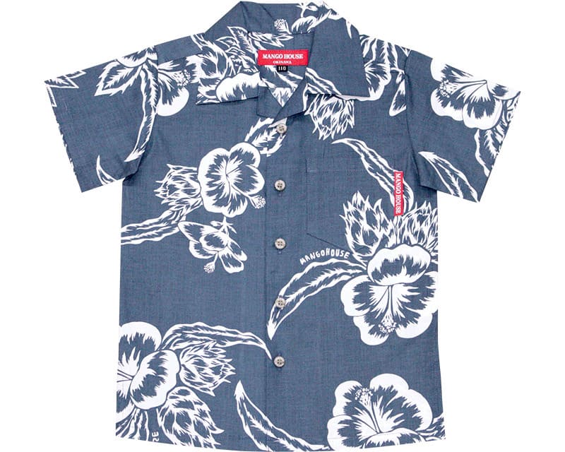 沖縄アロハシャツ　キッズ　かりゆしウェア　ネイビー