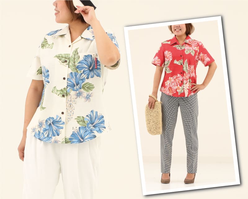 南国感じる華やかレディース夏アロハシャツ　デコレート