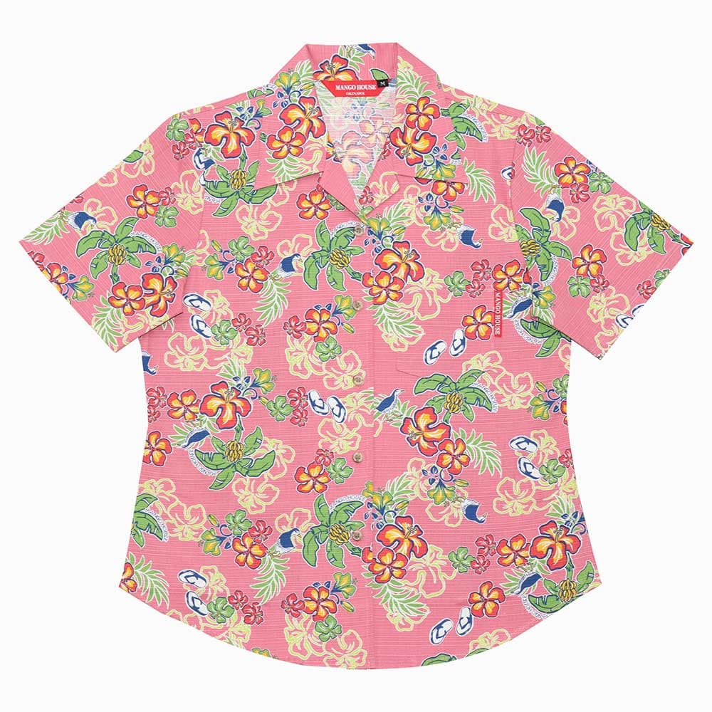 沖縄アロハシャツ　レディース　かりゆしウェア　ピンク