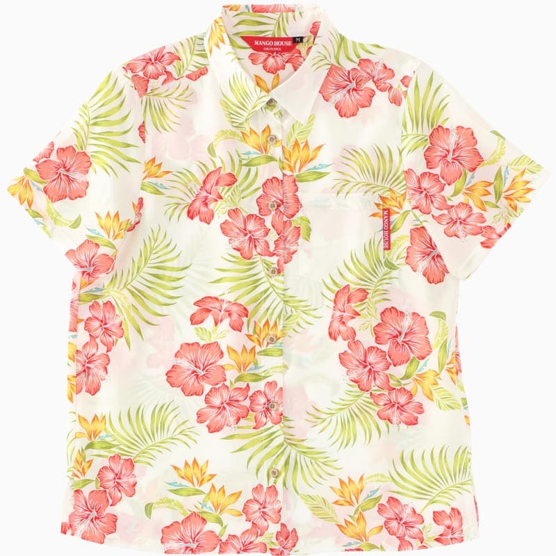 沖縄アロハシャツ　レディース　カシュクールシャツ　かりゆしウェア　アイボリー