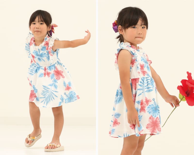 キッズ　フリルワンピース　オフレッド　ディテール