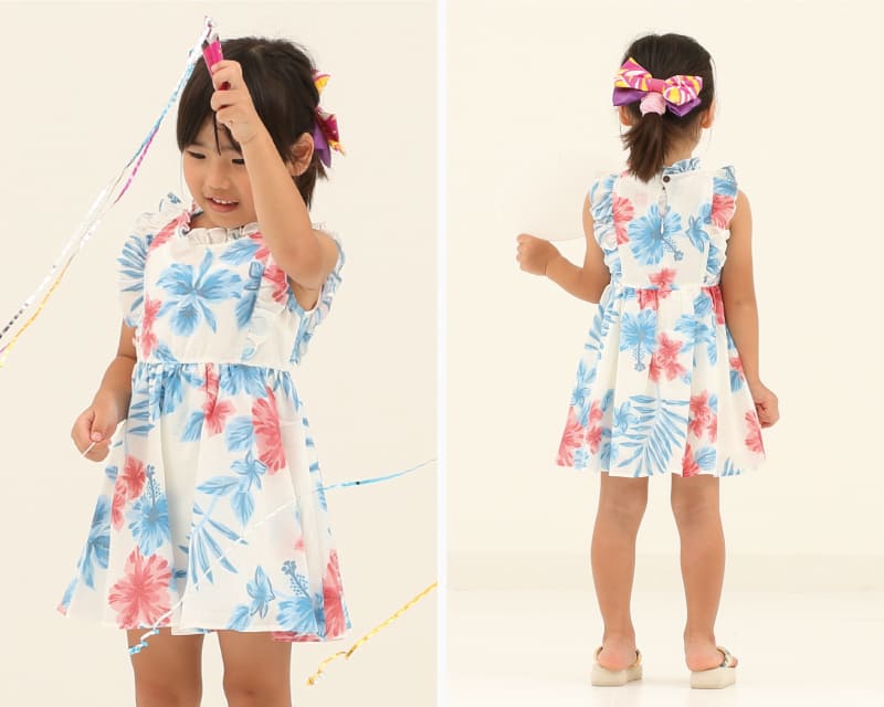 キッズ　フリルワンピース　オフレッド　ディテール
