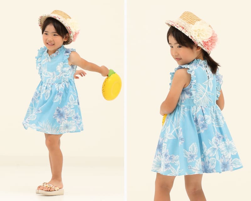 キッズ　フリルワンピース　ライトブルー　ディテール