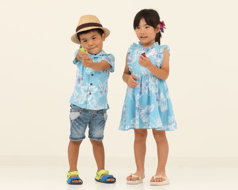 キッズ　フリルワンピース　ライトブルー　ディテール