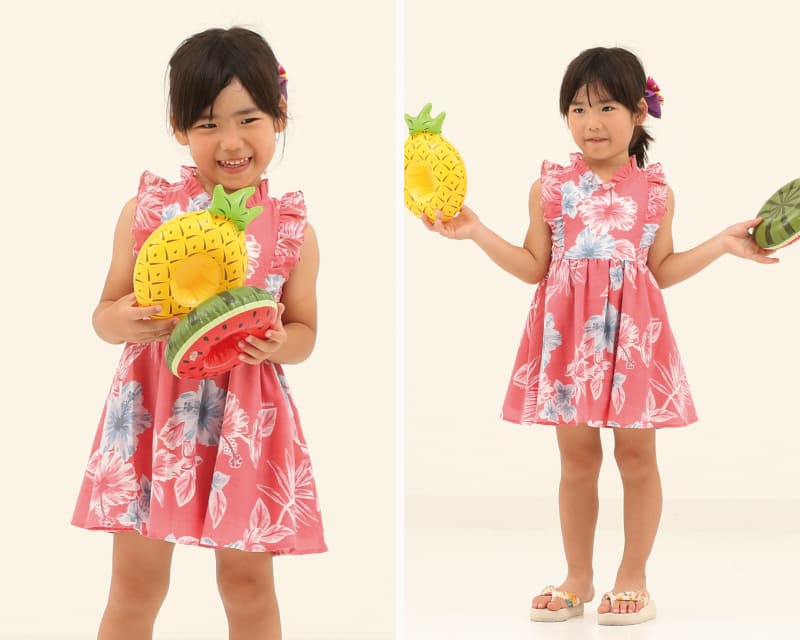 キッズ　フリルワンピース　レッド　ディテール