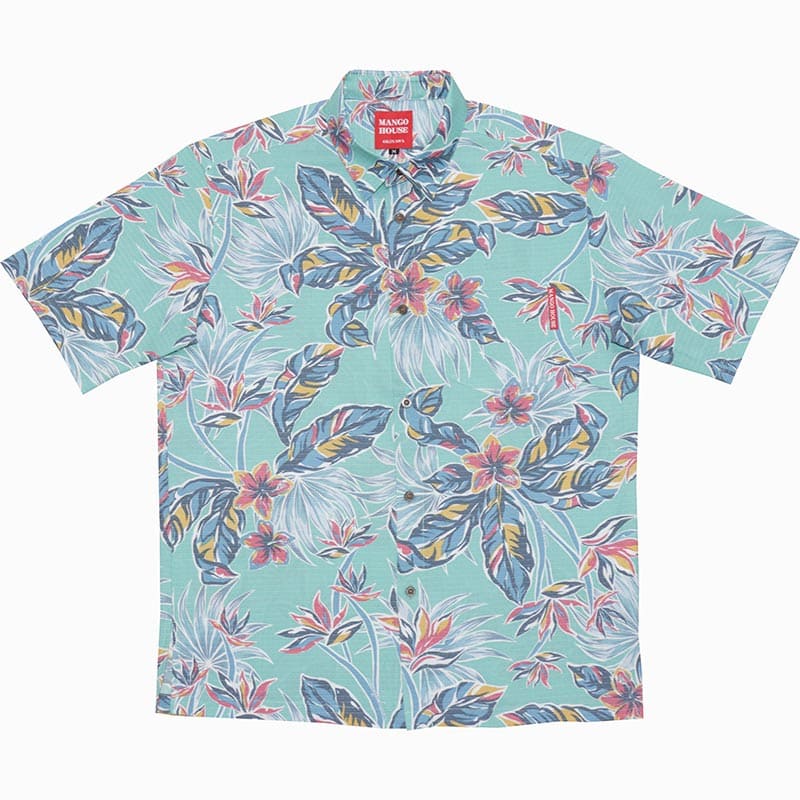 沖縄アロハシャツ　メンズ　かりゆしウェア　エメラルドグリーン