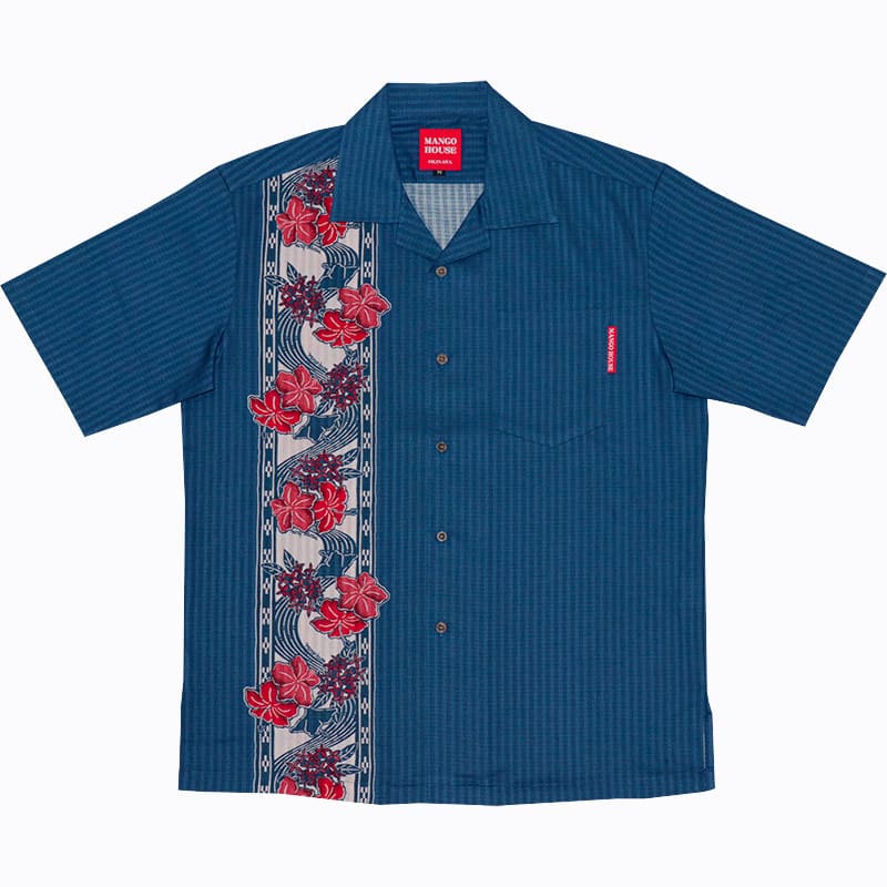 紅型美ら花ボーダー メンズ- かりゆしウェア 沖縄アロハシャツ
