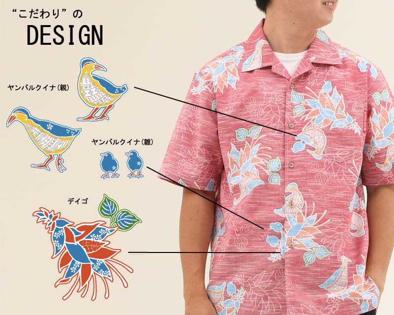 紅型調で可愛さとシックさを兼ね備えたメンズ沖縄アロハシャツ　デザイン
