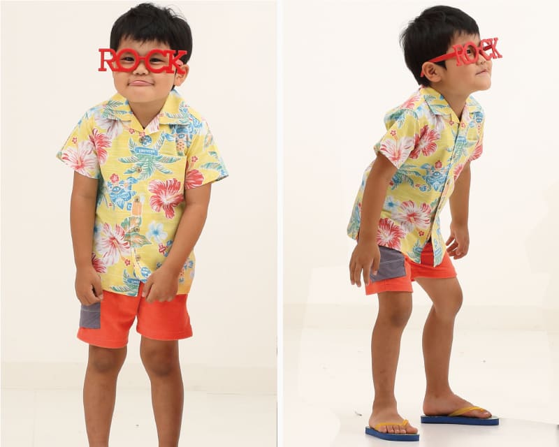 楽しくなれるキッズ沖縄アロハシャツ　イエロー