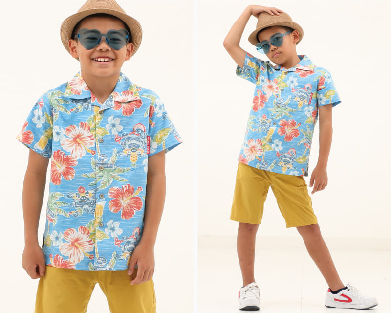 楽しくなれるキッズ沖縄アロハシャツ　ブルー