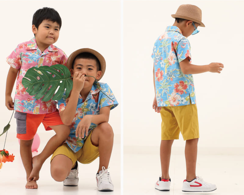 楽しくなれるキッズ沖縄アロハシャツ　ブルー