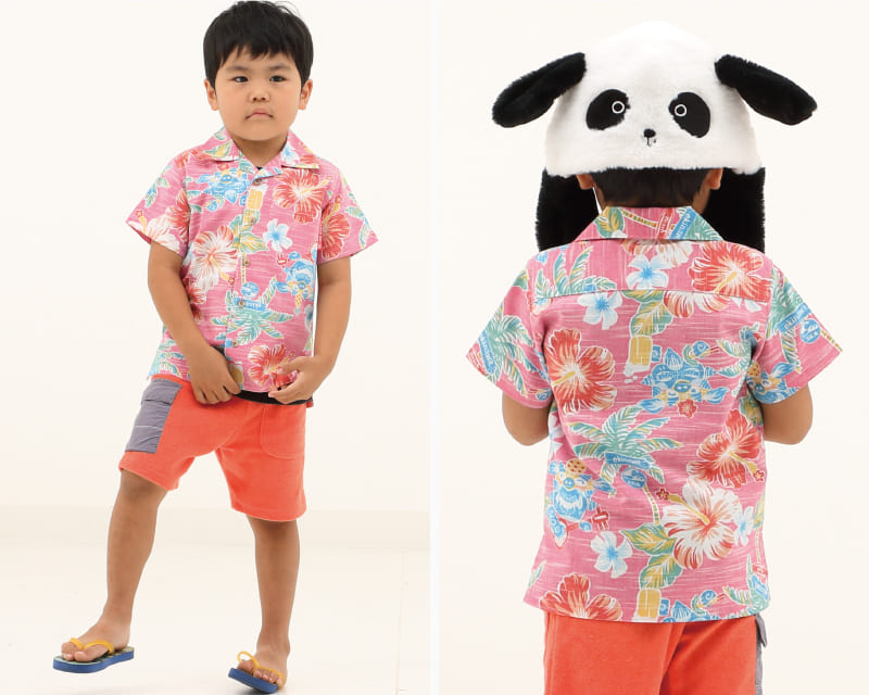 楽しくなれるキッズ沖縄アロハシャツ　ピンク
