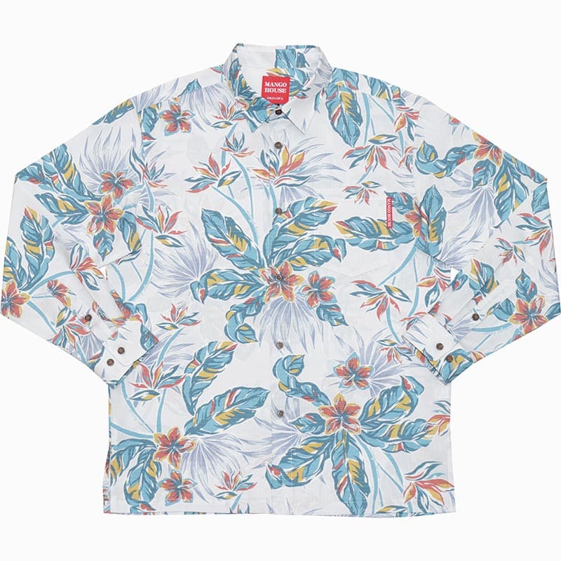 沖縄アロハシャツ　メンズ長袖　かりゆしウェア　アイボリー