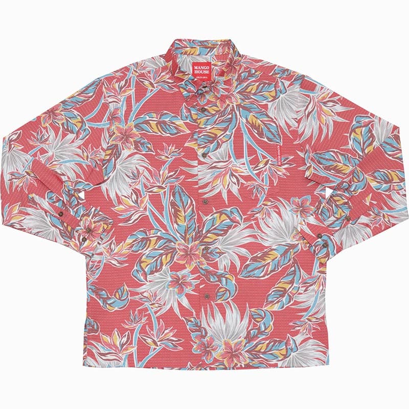 沖縄アロハシャツ　メンズ長袖　かりゆしウェア　レッド