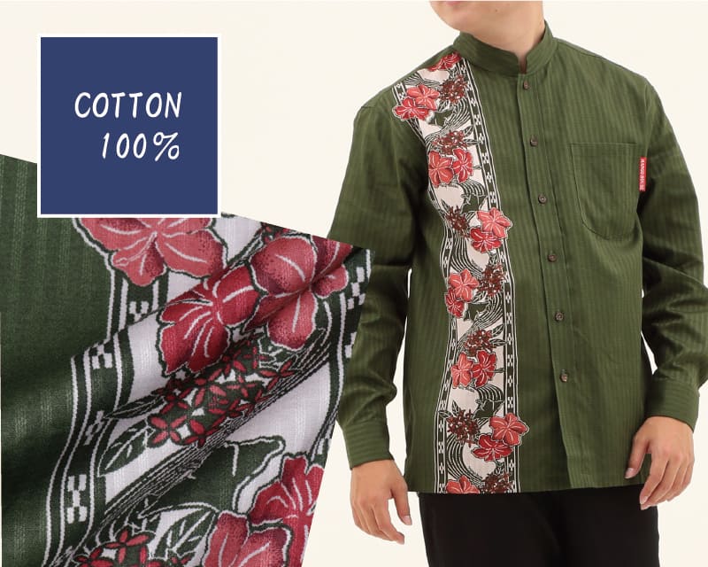 紅型モチーフで大人雰囲気を演出するボーダー柄の長袖アロハシャツ　綿