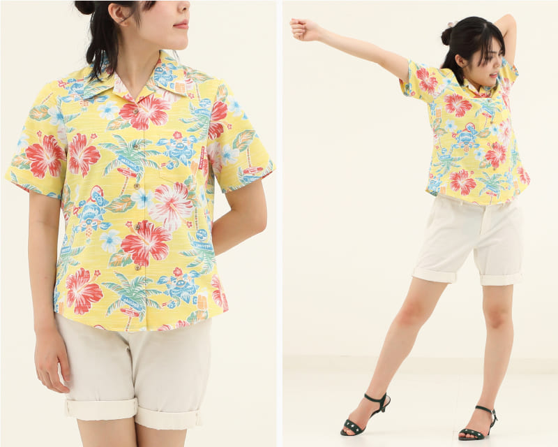 楽しくなれるレディース沖縄アロハシャツ　イエロー