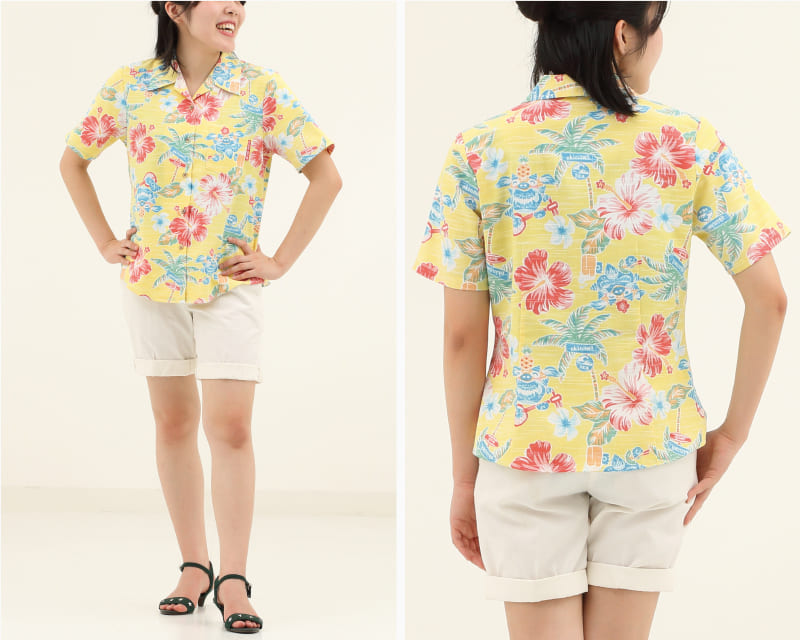 楽しくなれるレディース沖縄アロハシャツ　イエロー