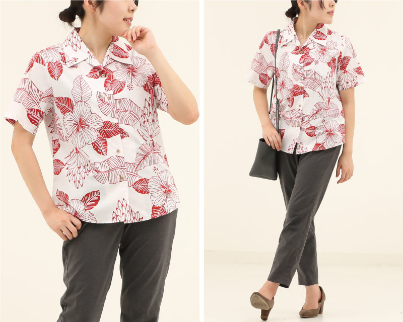 島バナナの生いしげる沖縄のジャングル自然豊かな沖縄のアロハシャツ かりゆしウェア オフレッド