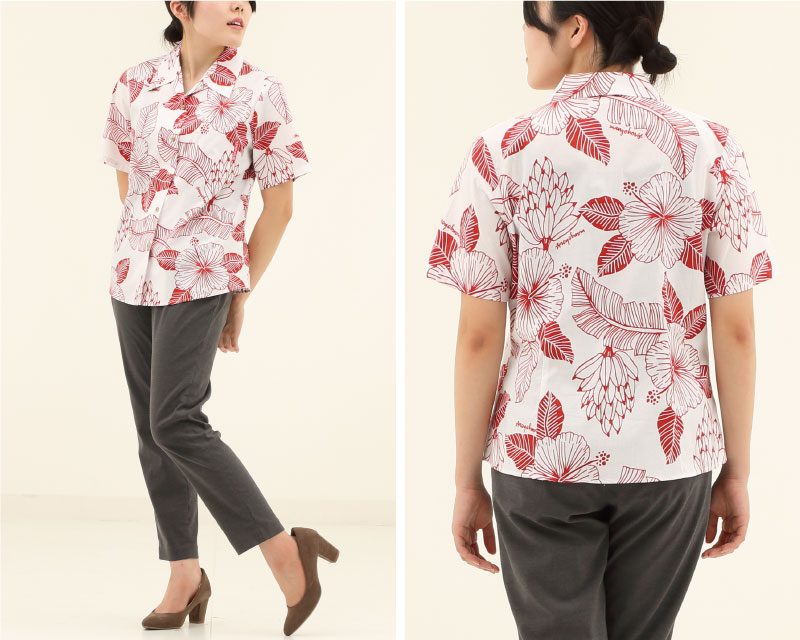 島バナナの生いしげる沖縄のジャングル自然豊かな沖縄のアロハシャツ かりゆしウェア オフレッド