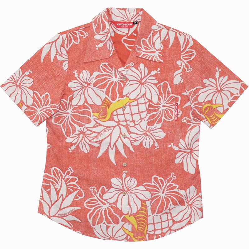 沖縄アロハシャツ　メンズ　かりゆしウェア　オレンジ