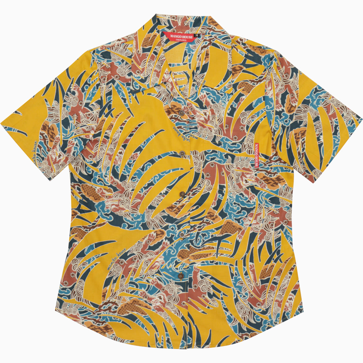 沖縄アロハシャツ　メンズ　かりゆしウェア　カラシ