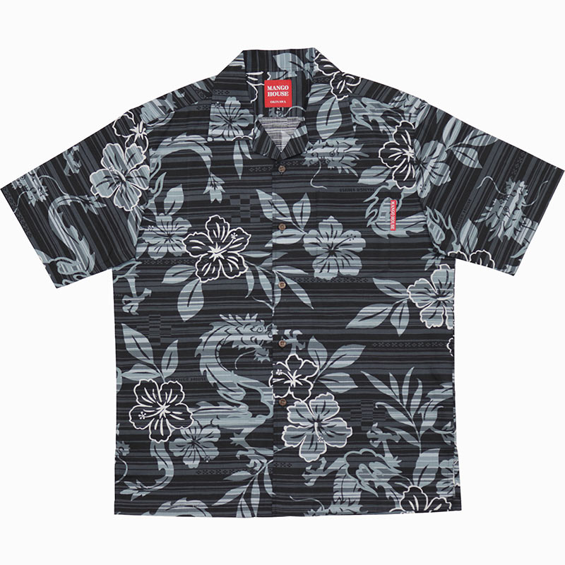 沖縄アロハシャツ　メンズ　かりゆしウェア　ブラック
