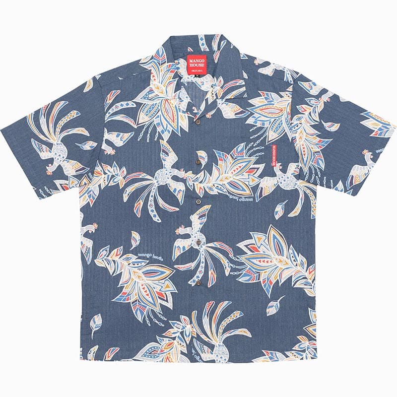 沖縄アロハシャツ　メンズ　かりゆしウェア　ネイビー